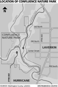 Location of Confluence Nature Park, Washington County, LaVerkin, Spectrum Media Graphic
